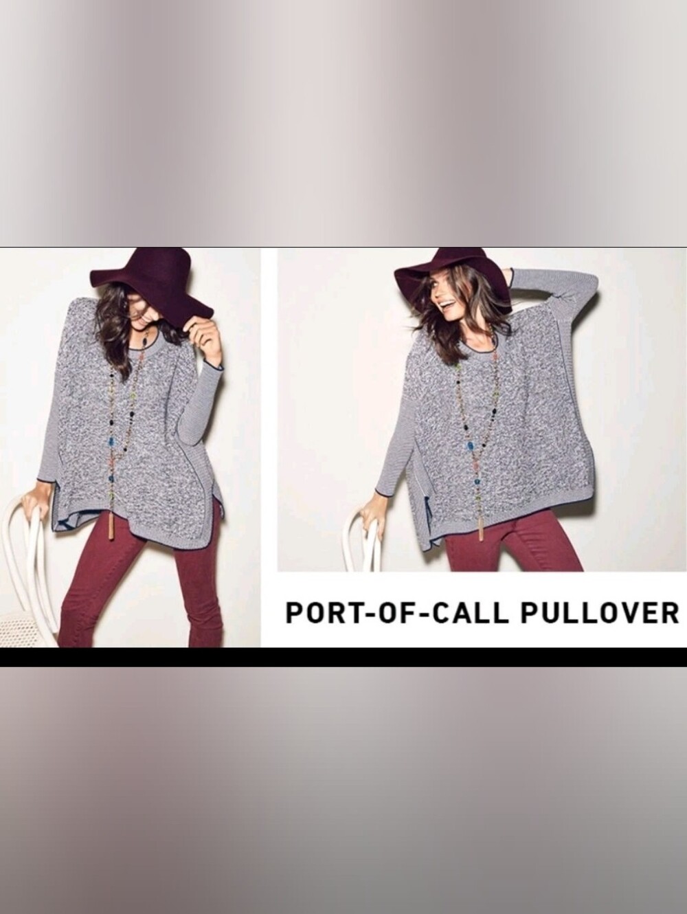 Cabi Navy & White Marled Textured Knit Oversized Sweater - Size L